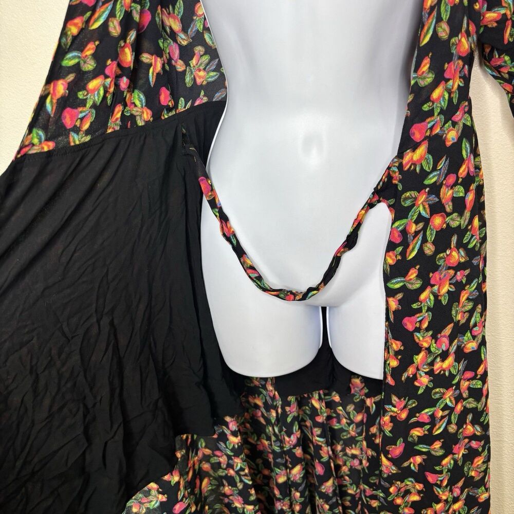 Farm Rio Anthropologie Black Multicolor Floral Cashew Print Wrap Maxi Dress XS - Picture 5 of 8